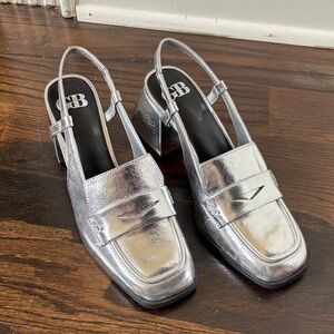 Gianni Bini Silver Metallic Slingback Loafers